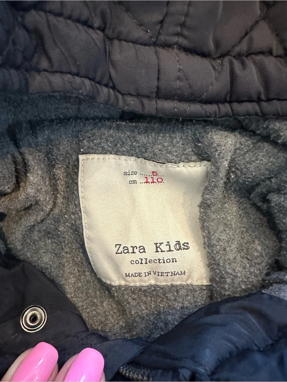 Zara Kids Navy Quilted Hooded Jacket Coat Fleece Lined Boys Size 5 Winter